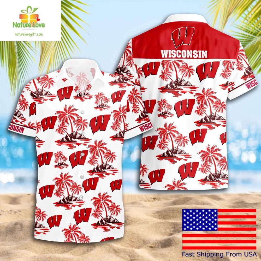 Wisconsin Badgers Hawaiian Shirt NCAA Coconut Tree Logo Summer
