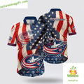 Columbus Blue Jackets Hawaiian Shirt American Flag Summer Shirt