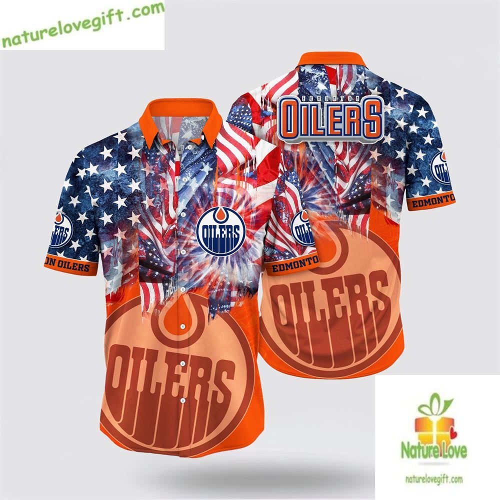 Edmonton Oilers Hawaiian Shirt 4th of July Summer Aloha Shirt