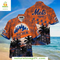 NY Mets Hawaiian Shirt Citrus Orange Palms Stylish Baseball Apparel