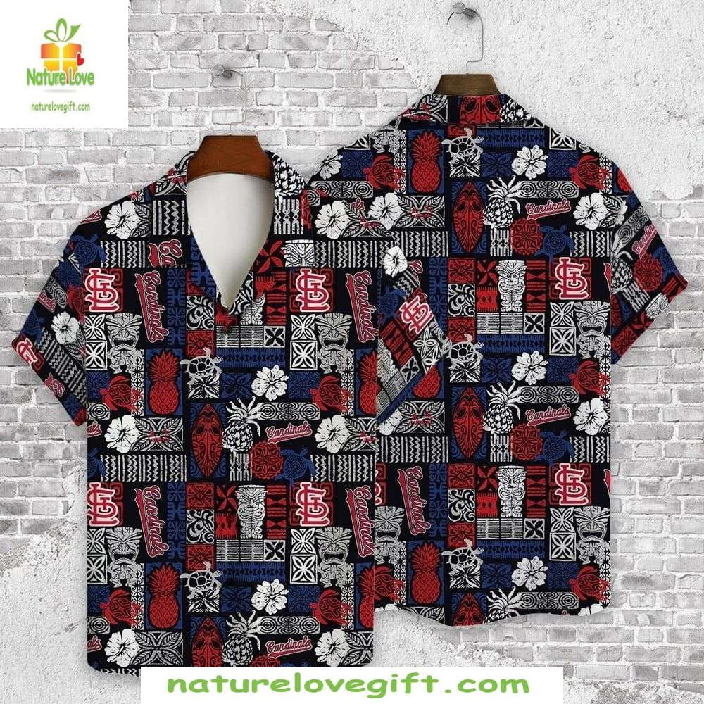 St Louis Cardinals Hawaiian Shirt Navy Red Pineapple Tiki Baseball Apparel
