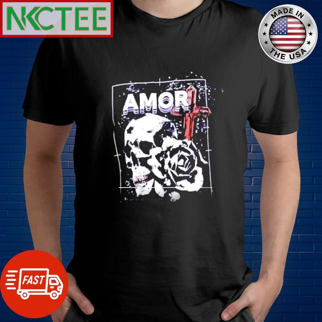 Nice Amor skull cross rose shirt
