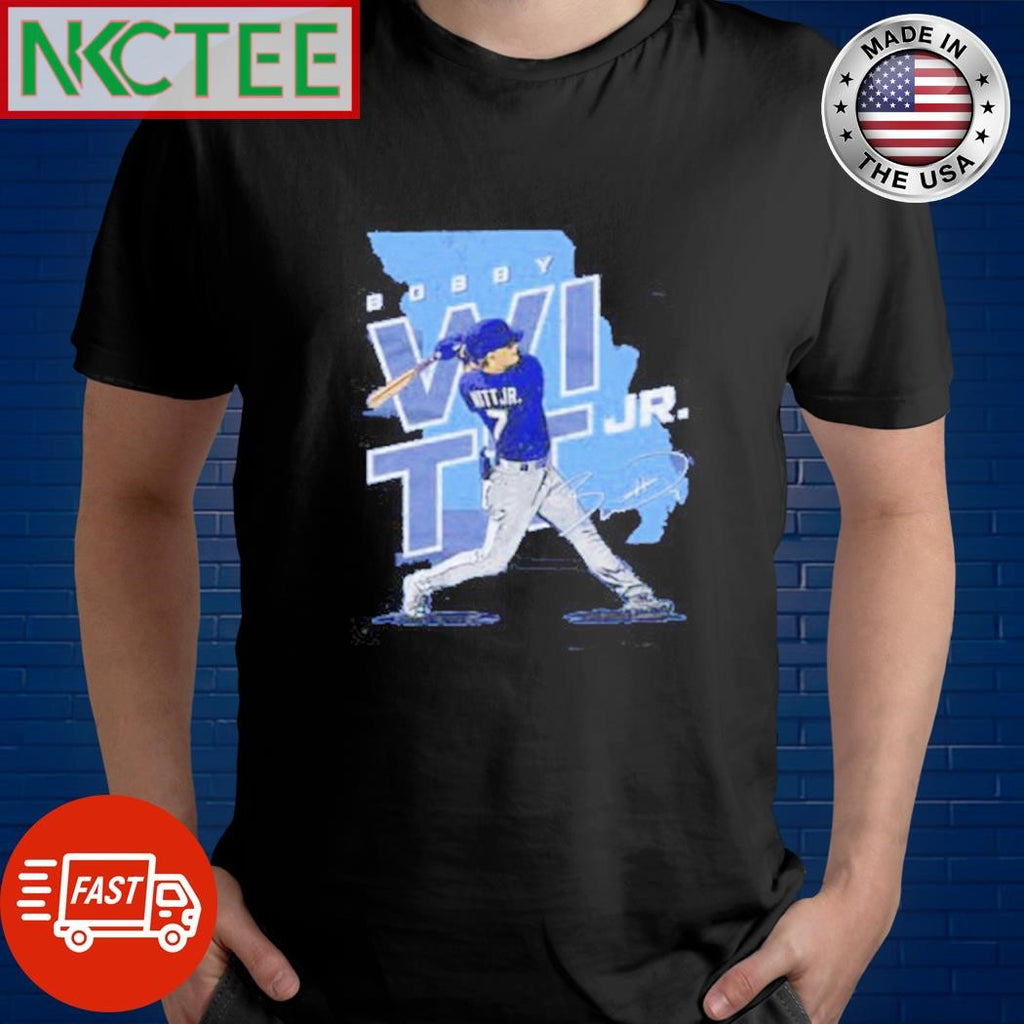 Nice Bobby Witt Jr Kansas City Royals youth blue player map player signature shirt