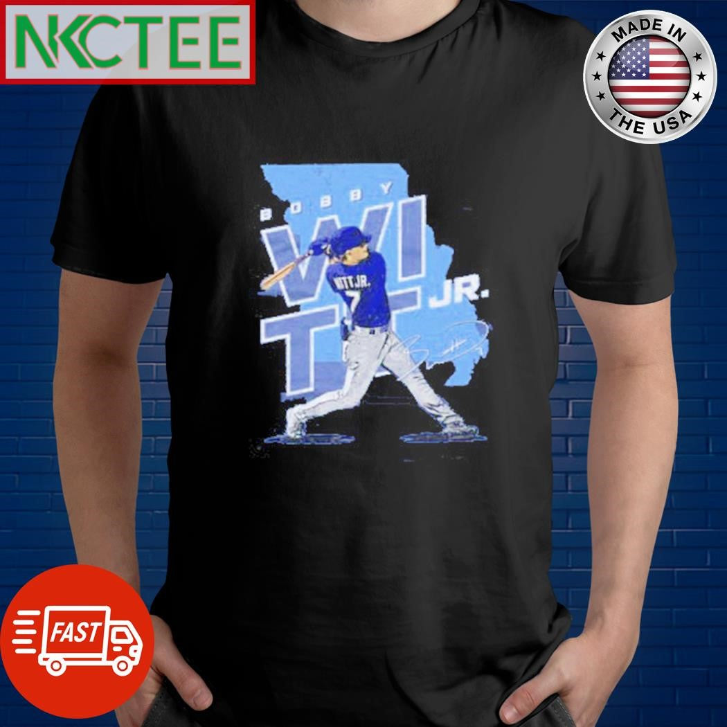 Nice Bobby Witt Jr Kansas City Royals youth blue player map player signature shirt