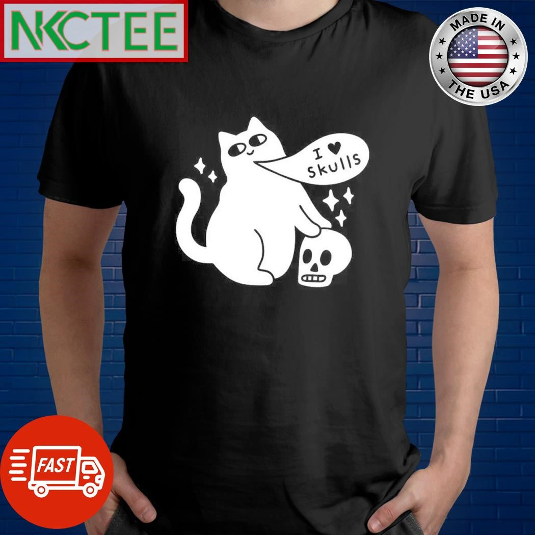 Nice Cat I love skulls heart shirt