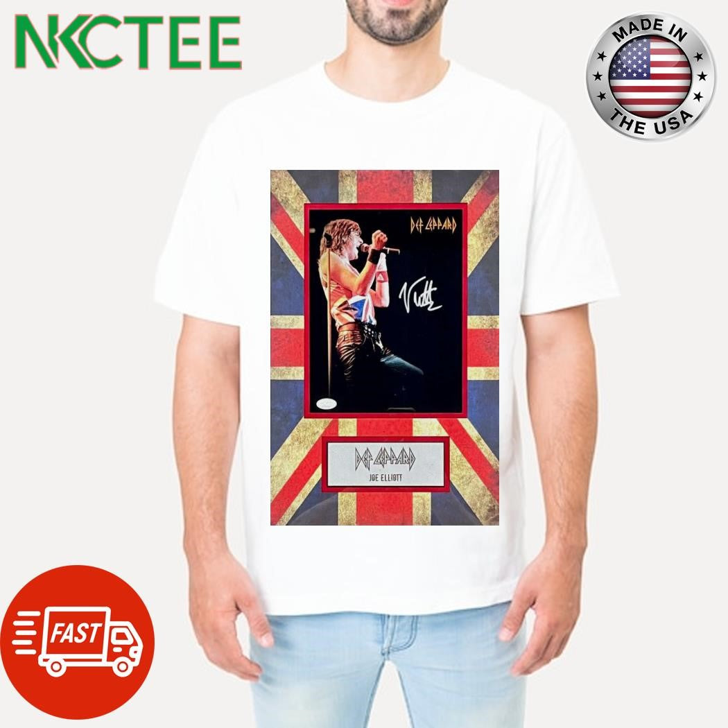 Nice Joe Elliott (def Leppard) Signed Custom Framed Display-jsa United Kingdom Flag Poster Shirt