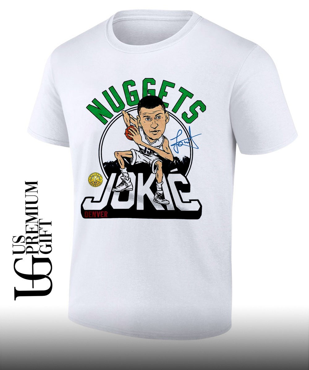 Nikola Jokic Denver Nuggets playing basketball NBA caricature graphic shirt
