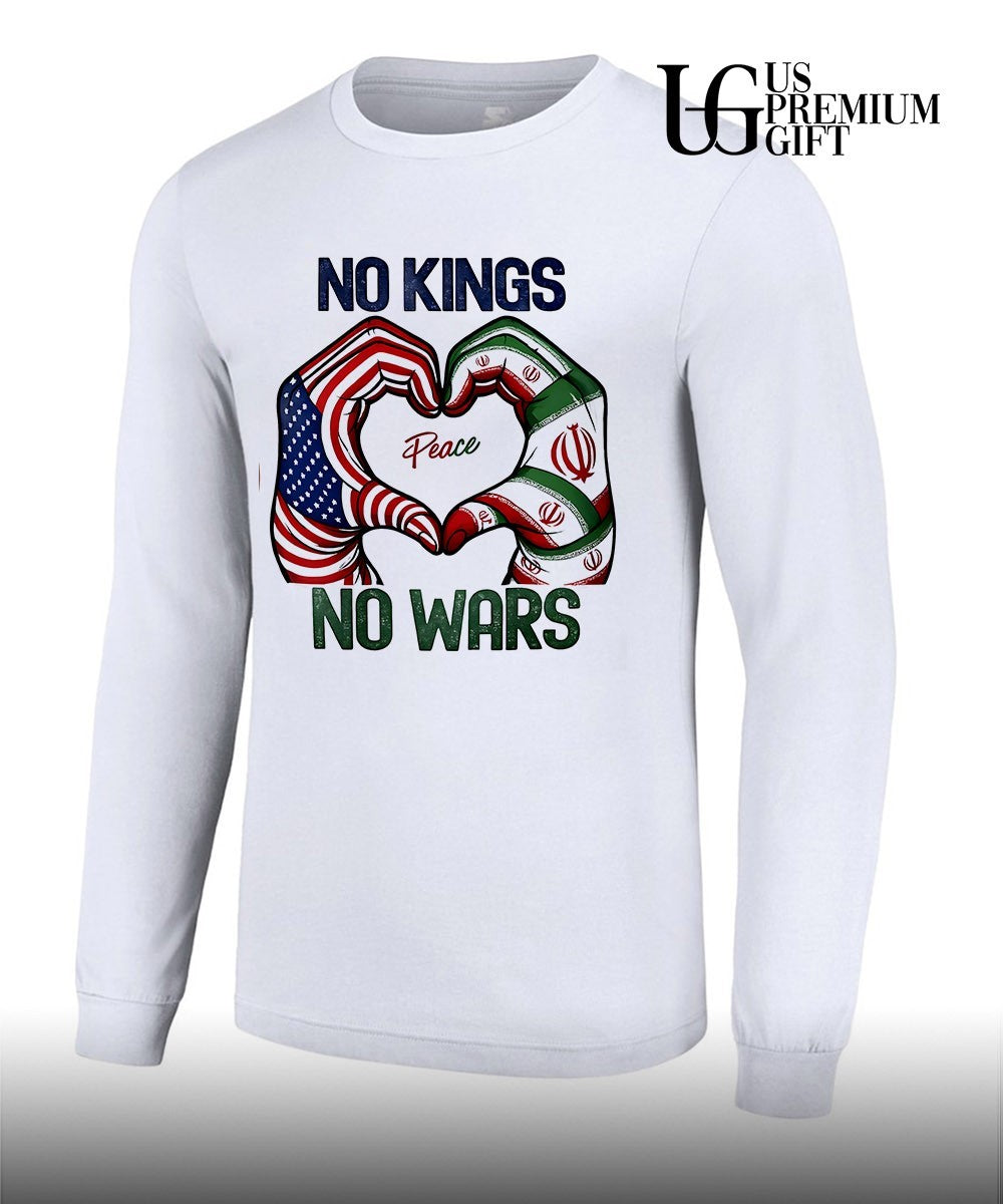 No kings no wars USA and Iran peace heart hands shirt