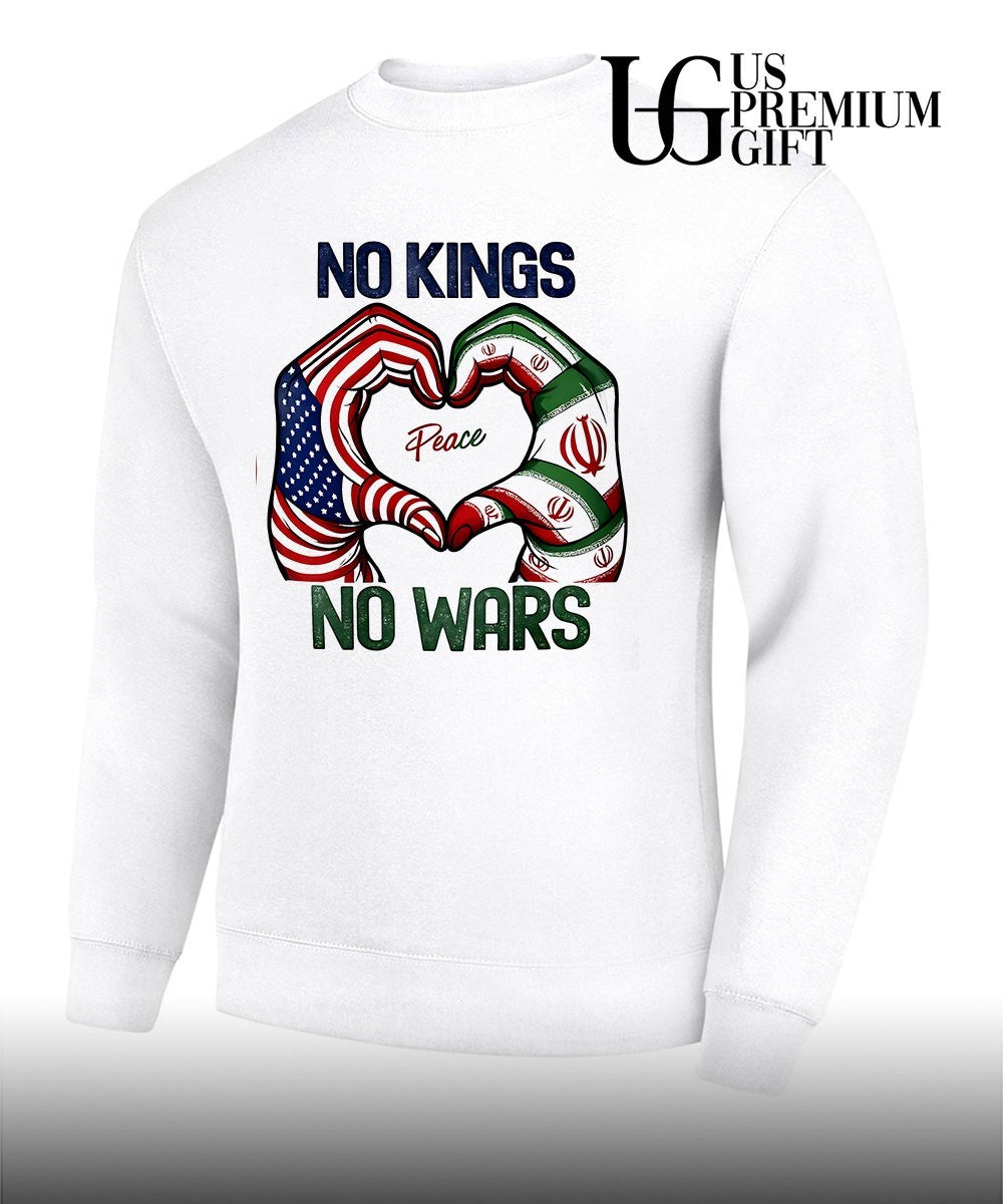 No kings no wars USA and Iran peace heart hands shirt