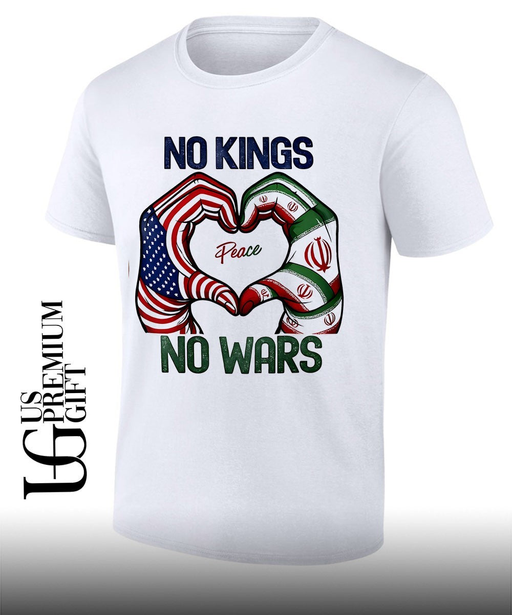No kings no wars USA and Iran peace heart hands shirt