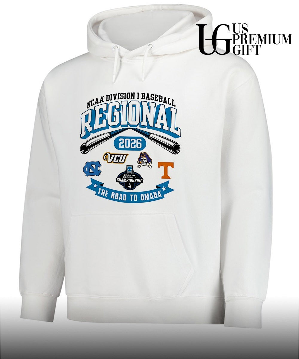 North Carolina Tar Heels and VCU Rams and East Carolina Pirates Tennessee Volunteers 2026 NCAA Division I Baseball Regional Road to Omaha shirt