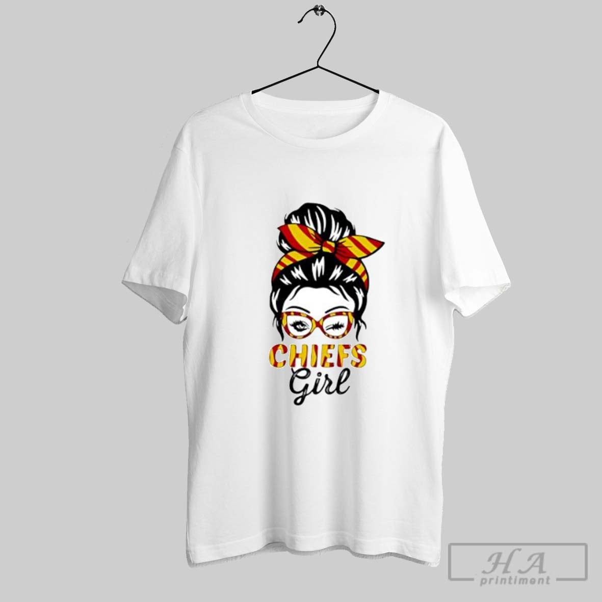 Official Chiefs Girl Winking Eye Messy Bun Leopard Print Football Posters White