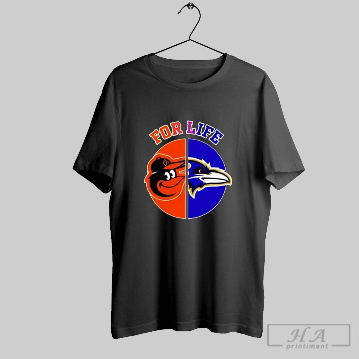 Official For Life Baltimore Orioles And Ravens Split Logo Graphic Posters Black