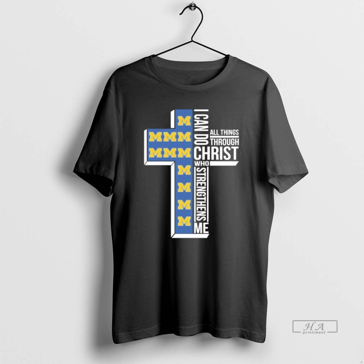 Official Michigan Wolverines Cross I Can Do All Things Through Christ Who Strengthen Me