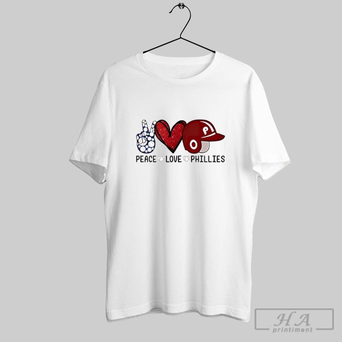 Official Peace Love Phillies Glitter Red Heart Baseball Themed Fan Posters White