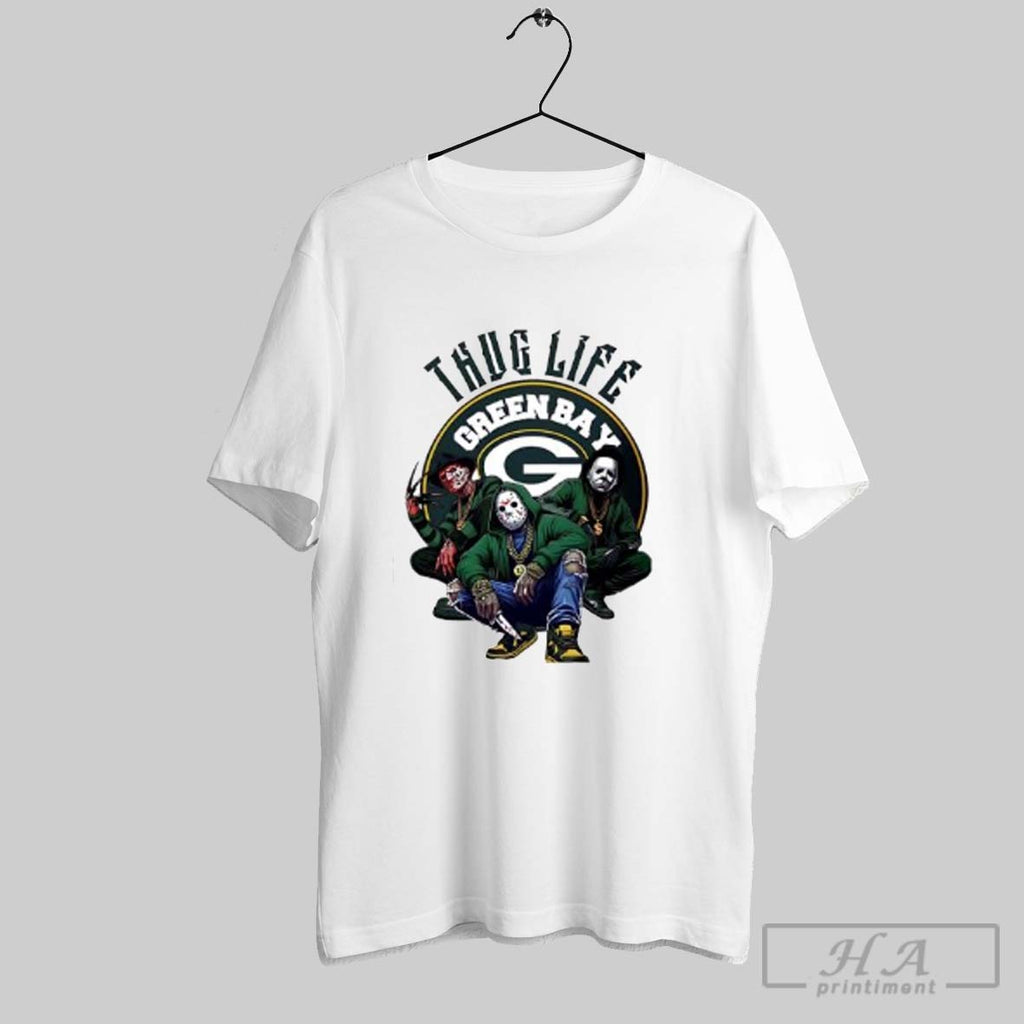 Official Thug Life Green Bay Freddy Jason Michael Myers Halloween Packers Posters White
