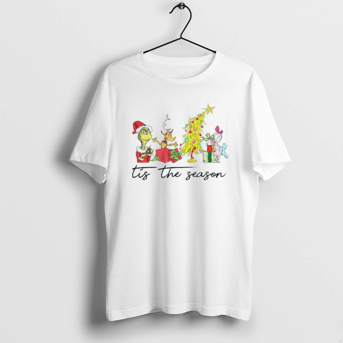 Official Tis The Season Grinch Max Cindy Lou Who And Christmas Tree Mens White Tee