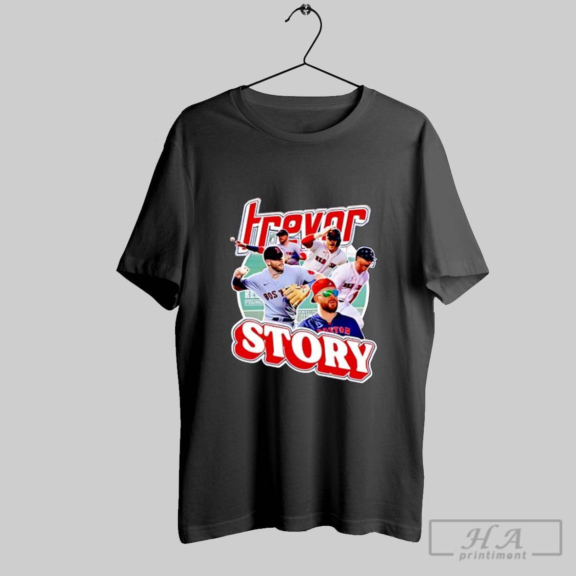 Official Trevor Story Red Sox Vintage Baseball Graphic Photo Posters Black