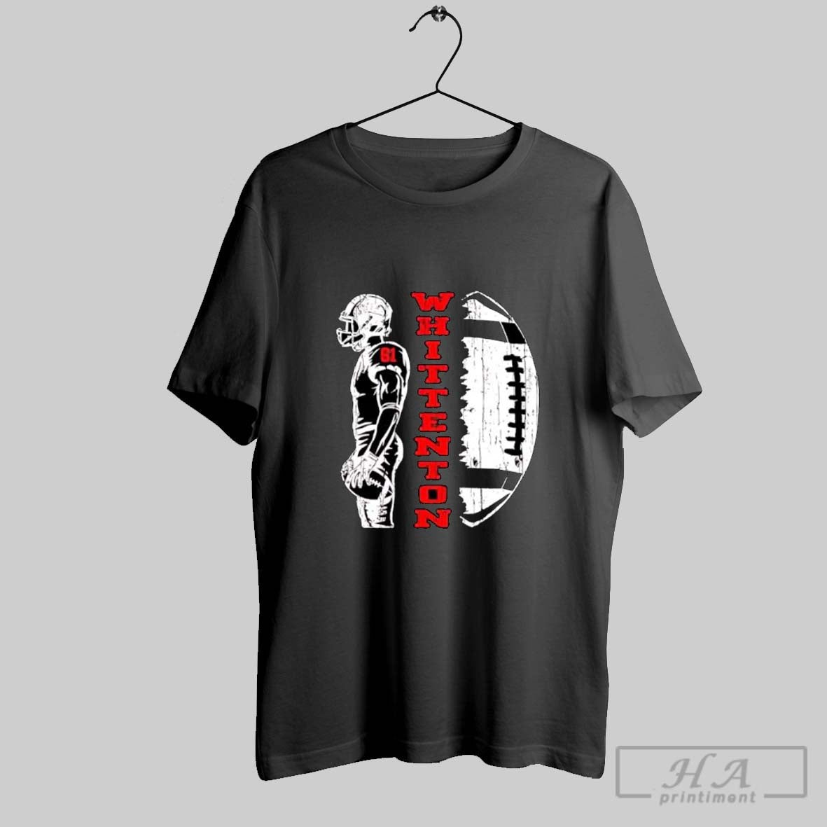 Official Whittenton 61 Football Player And Distressed Ball Posters Black