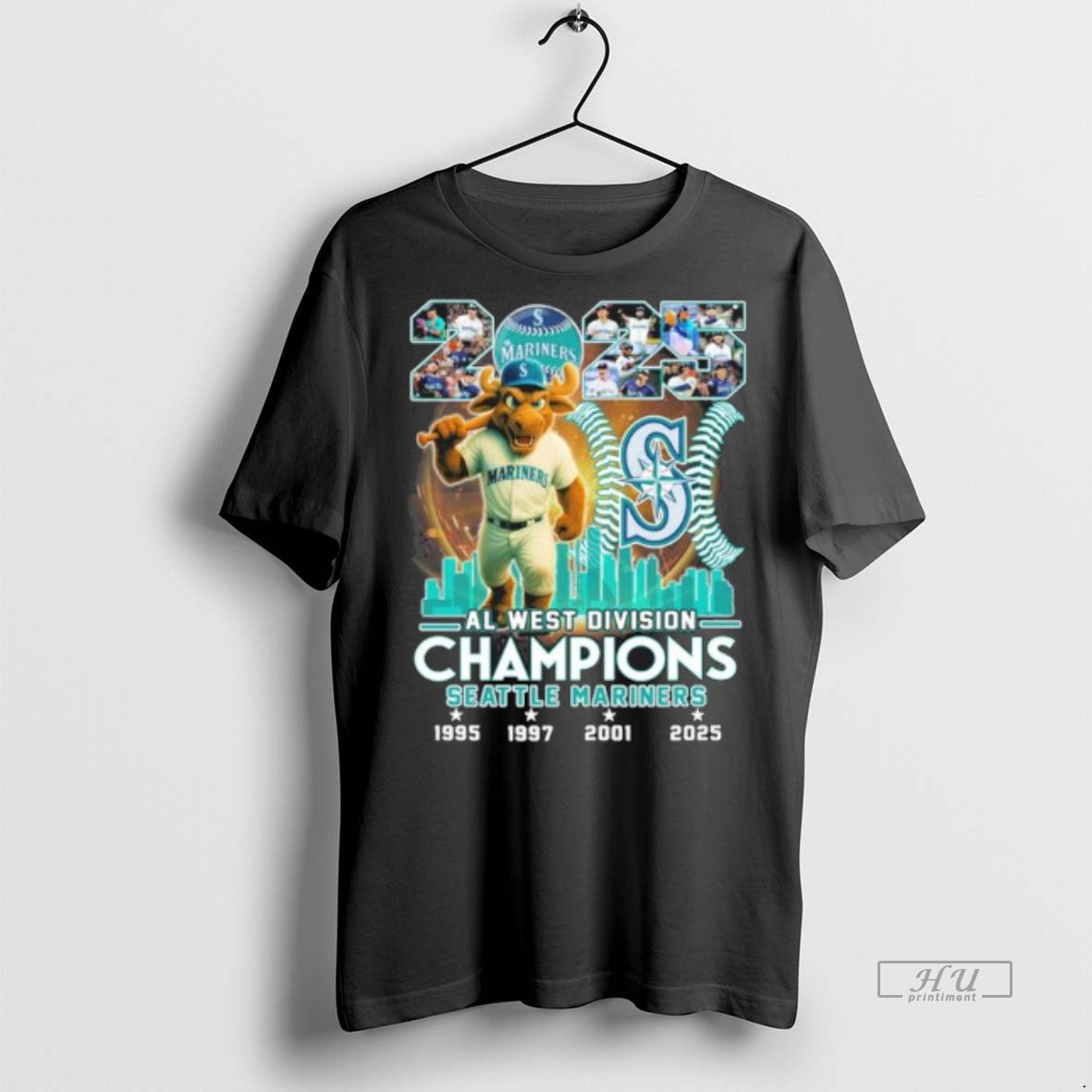 Officials 2025 Al West Division Champions Seattle Mariners Mascot T Shirt Sweater
