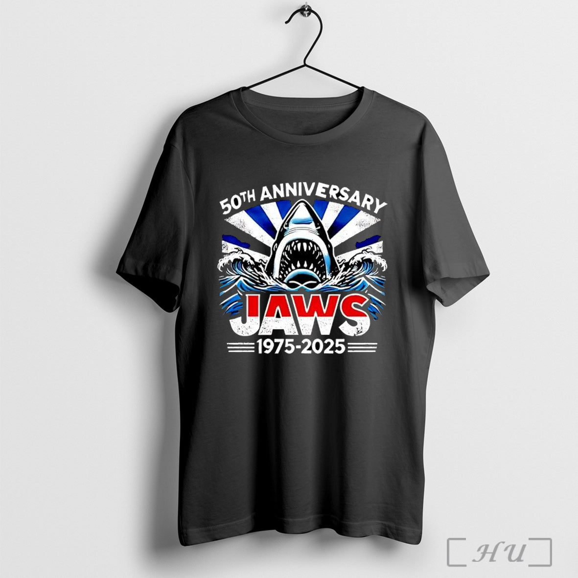 Officials 50th Anniversary Jaws 1975 2025 Shark Movie Posters Black T Shirt