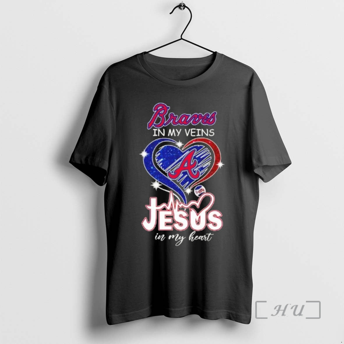Officials Atlanta Braves Baseball In My Veins Jesus In My Glitter Heart Premium T Shirts