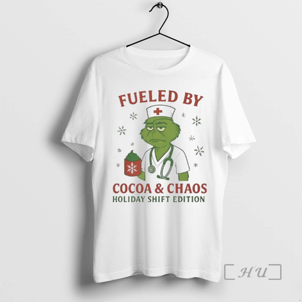 Officials Grinch Green Fueled By Cocoa Chaos Holiday Shift Edition Nurse Premium T Shirts Sweater