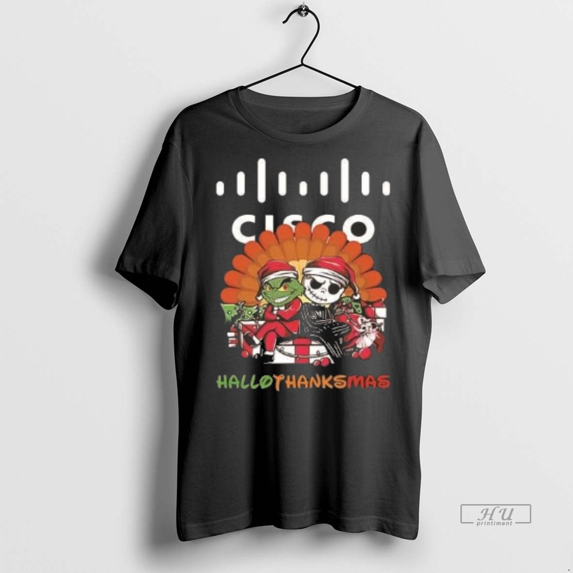 Officials Grinch And Jack Skellington Cisco Hallothanksmas 2 Sided Shirt Sweater