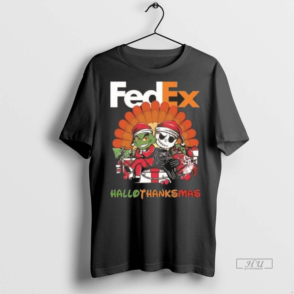 Officials Grinch And Jack Skellington Fedex Hallothanksmas 2 Sided Shirt Sweater