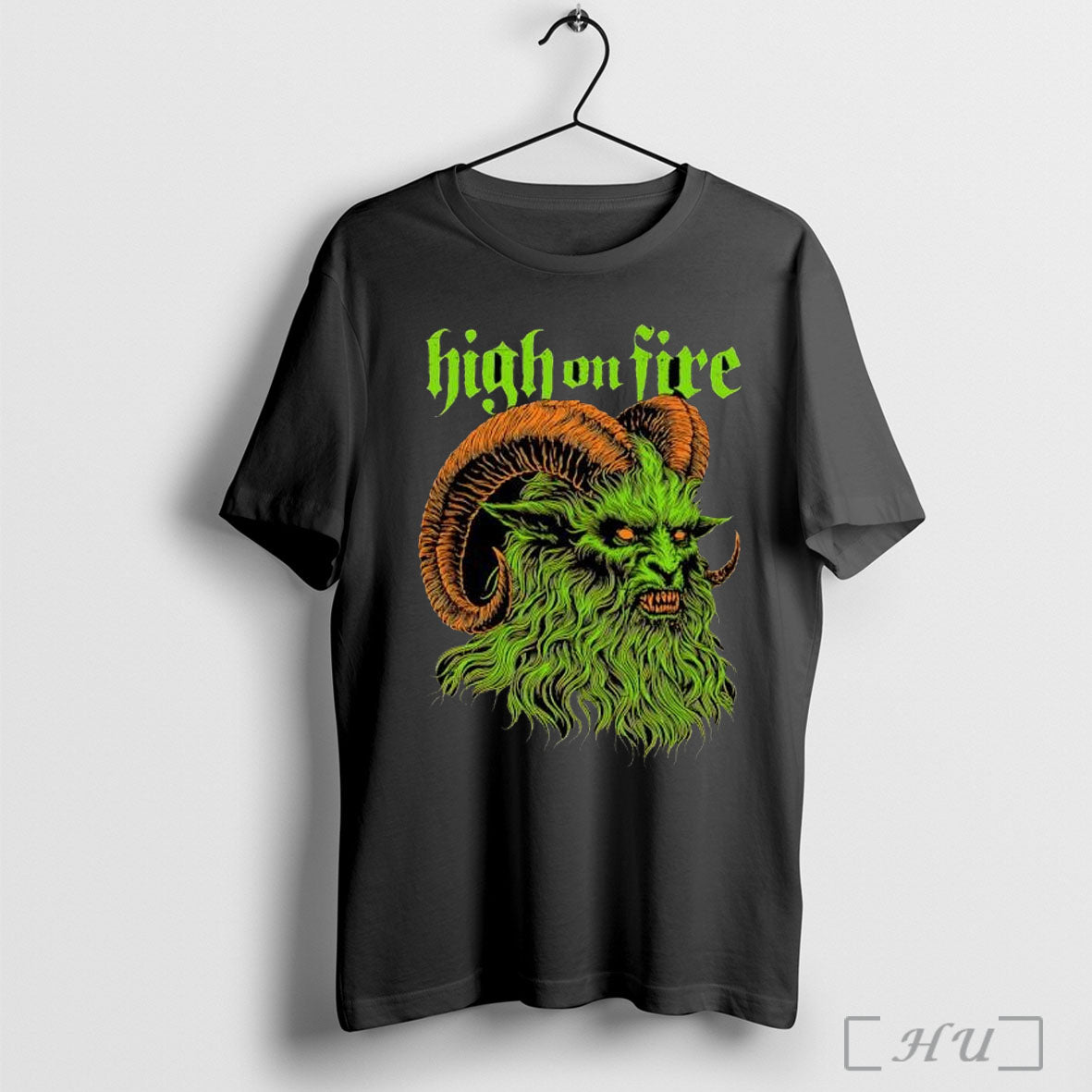 Officials High On Fire Demonic Green Ram Monster Head Metal Band T Shirt