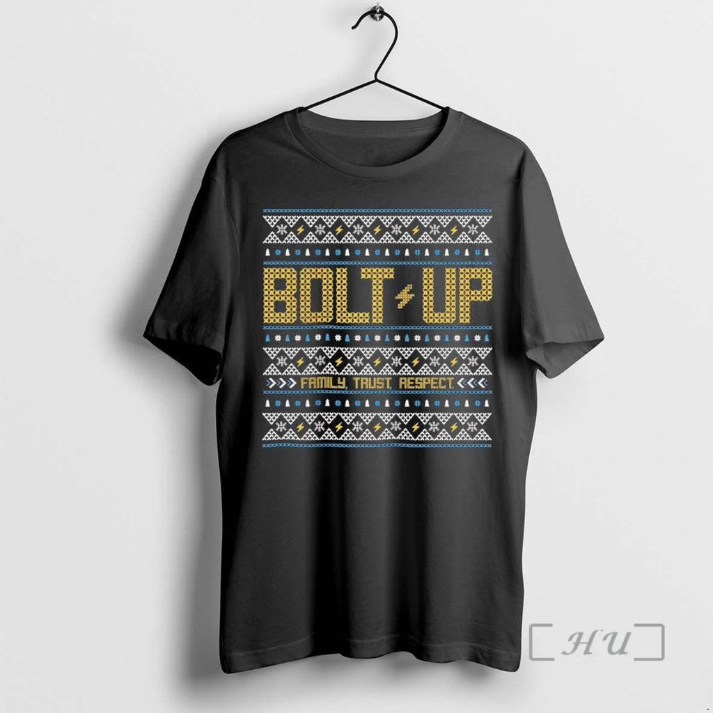 Officials Los Angeles Chargers Bolt Up Family Trust Respect Ugly Christmas Premium T Shirts Sweater