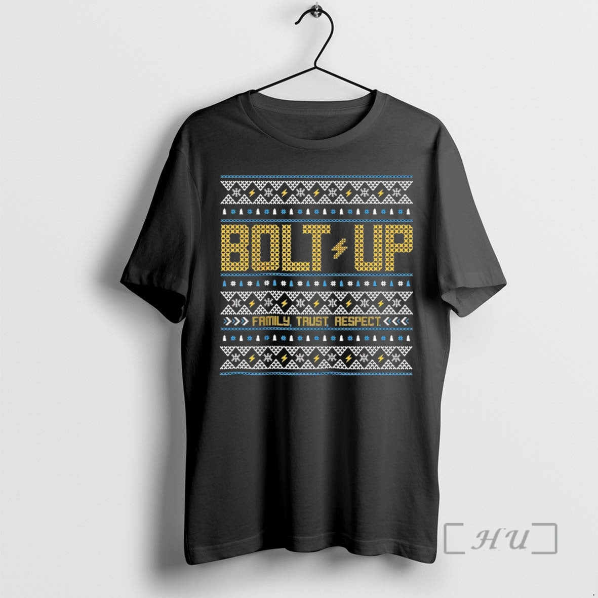 Officials Los Angeles Chargers Bolt Up Family Trust Respect Ugly Christmas Premium T Shirts Sweater