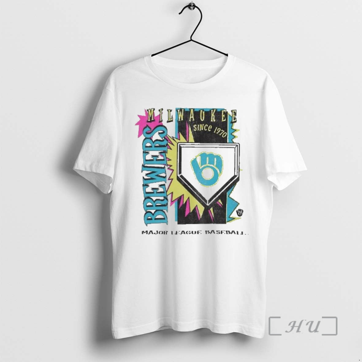 Officials Milwaukee Brewers Major League Baseball Mitchell Ness Cooperstown Neon Field Shock Premium T Shirts