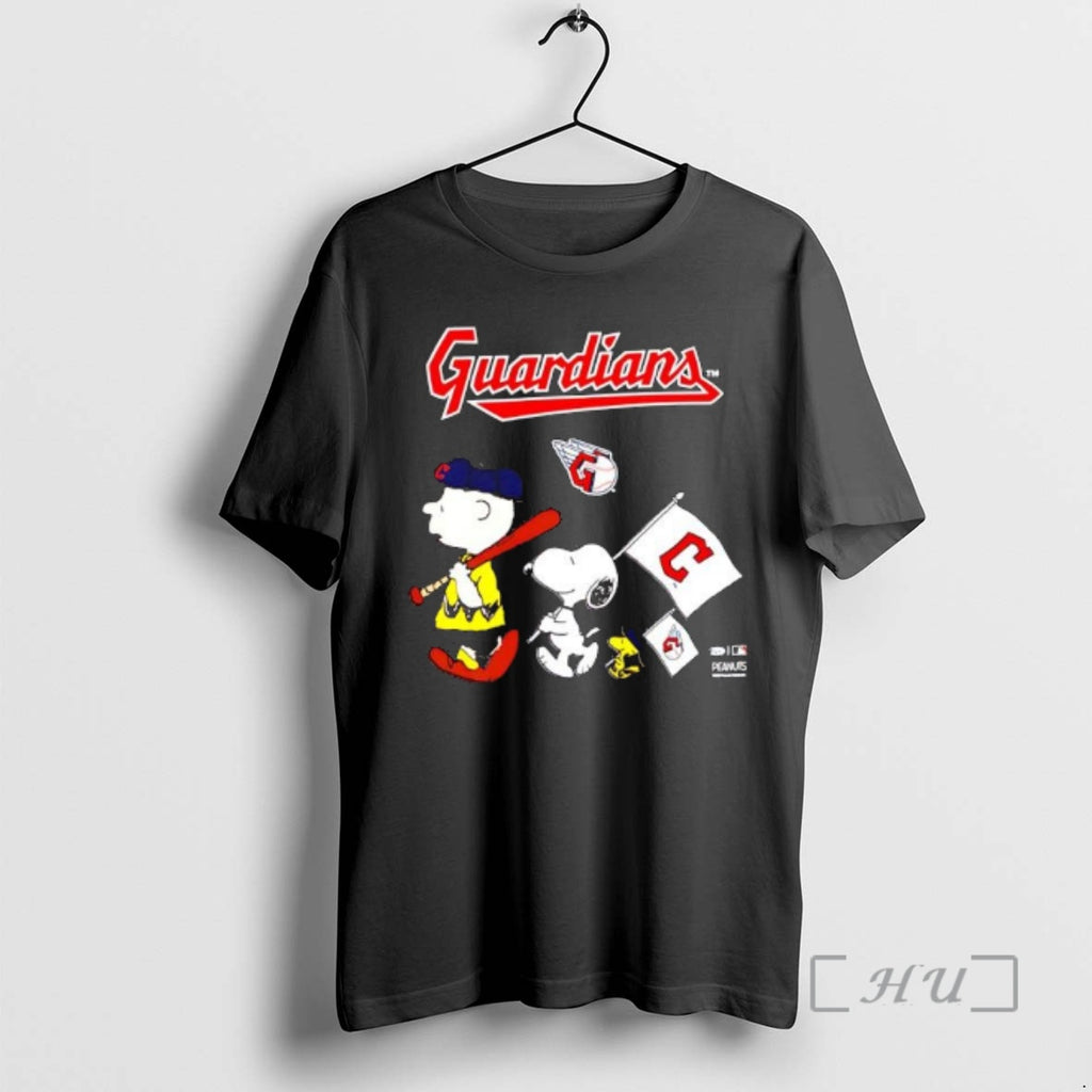 Officials Peanuts Chracters Flag With Cleveland Guardians