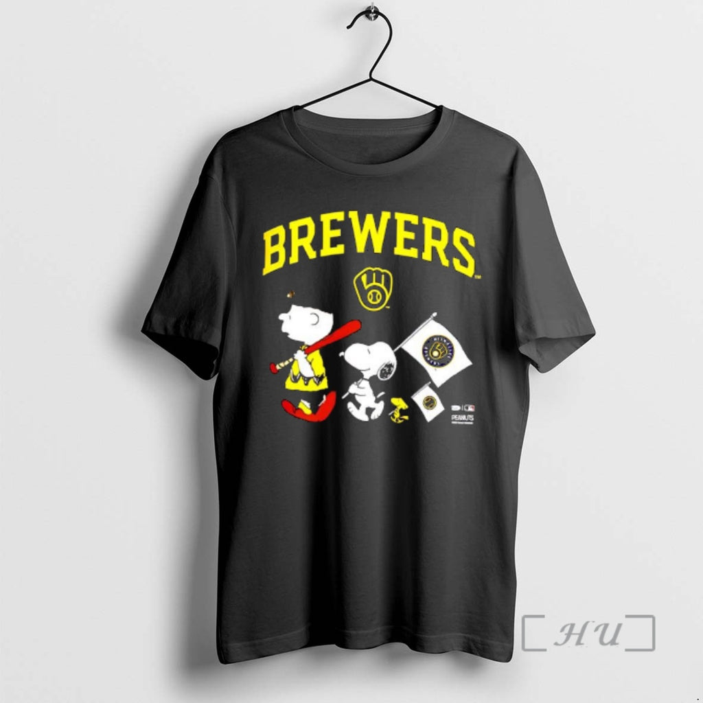 Officials Peanuts Chracters Flag With Milwaukee Brewers