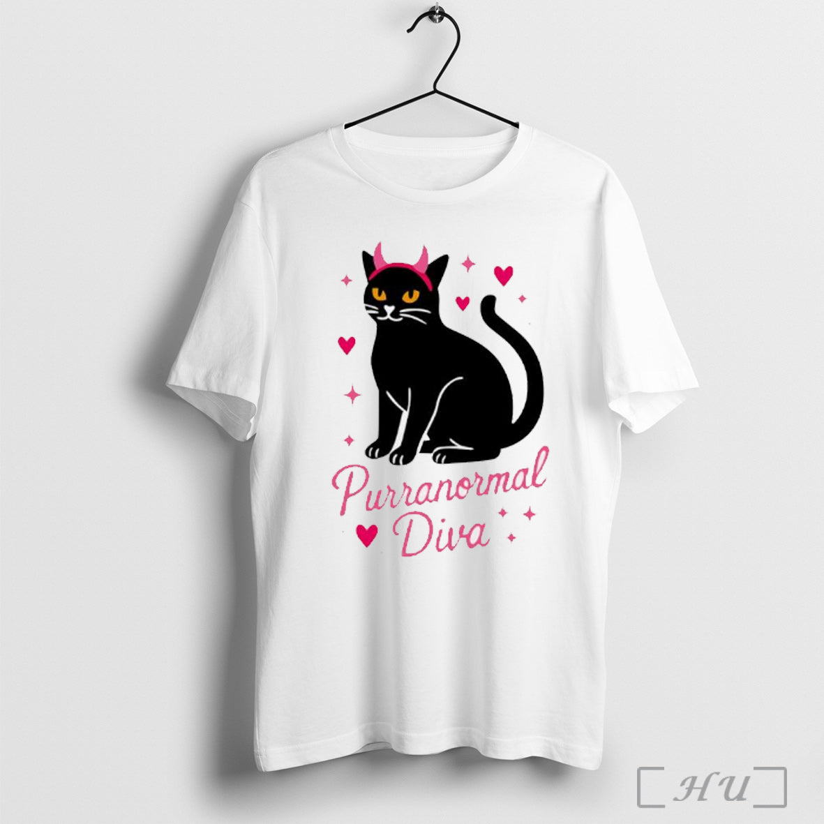 Officials Purranormal Diva Black Cat Horns Heart T Shirt