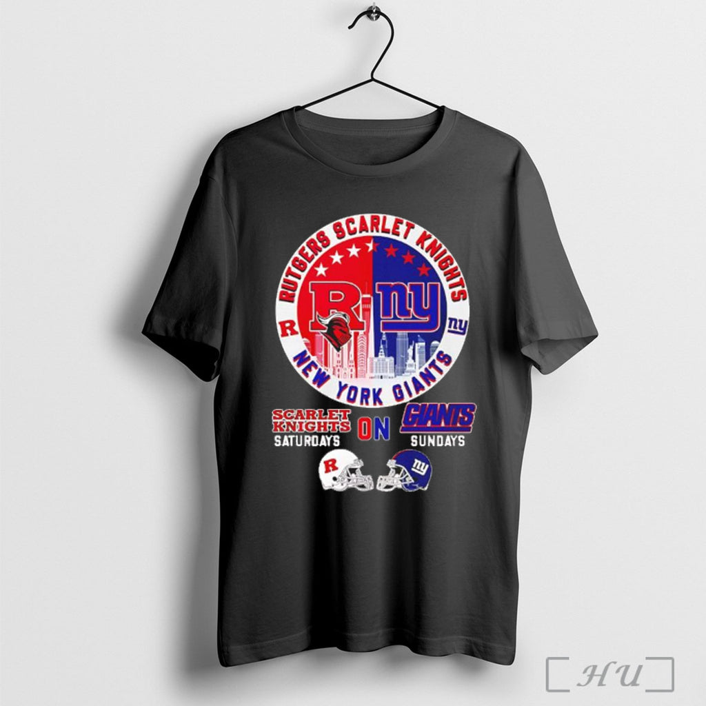 Officials Rutgers Scarlet Knights And New York Giants Helmet City Skyline T Shirt Black