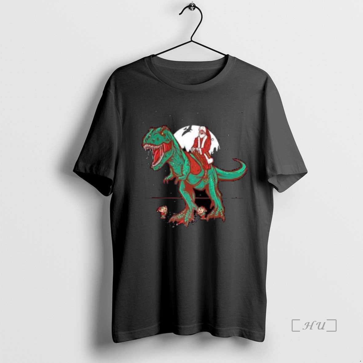 Officials Santa Rides A T Rex Jurassic Christmas Circle Black