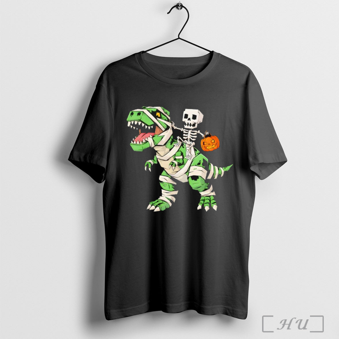 Officials Skeleton Riding Mummy Dinosaur T Rex Halloween Funny Gamer T Shirt