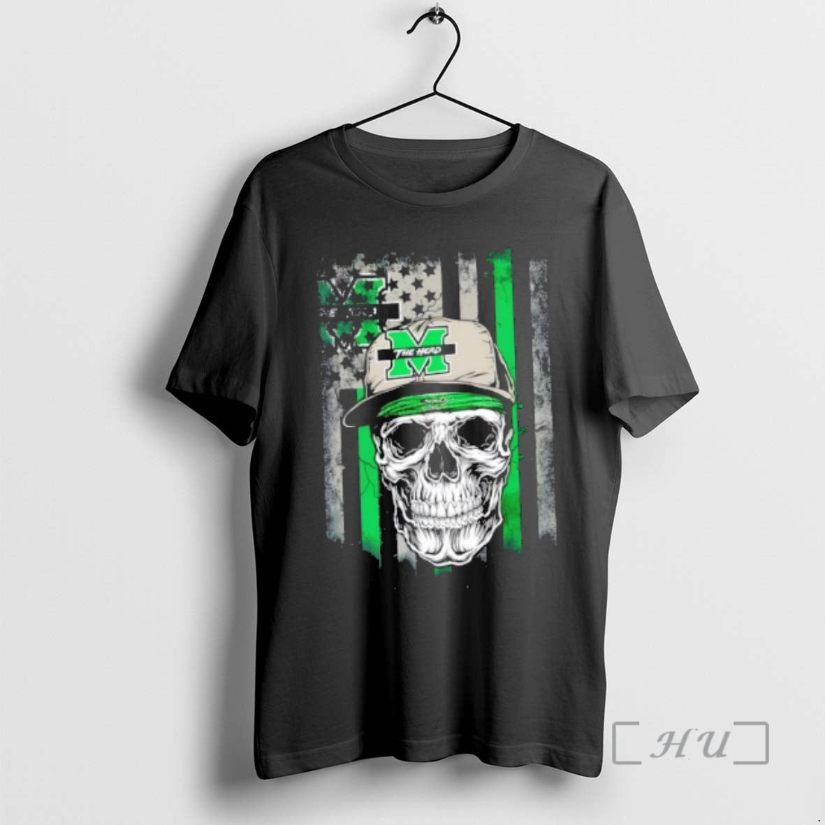 Officials Skull Wearing A Cap Marshall Thundering Herd Us Flag