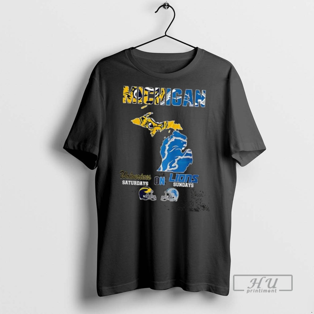 Officials Trending Michigan Wolverines Saturdays On Lions Sundays Map T Shirt