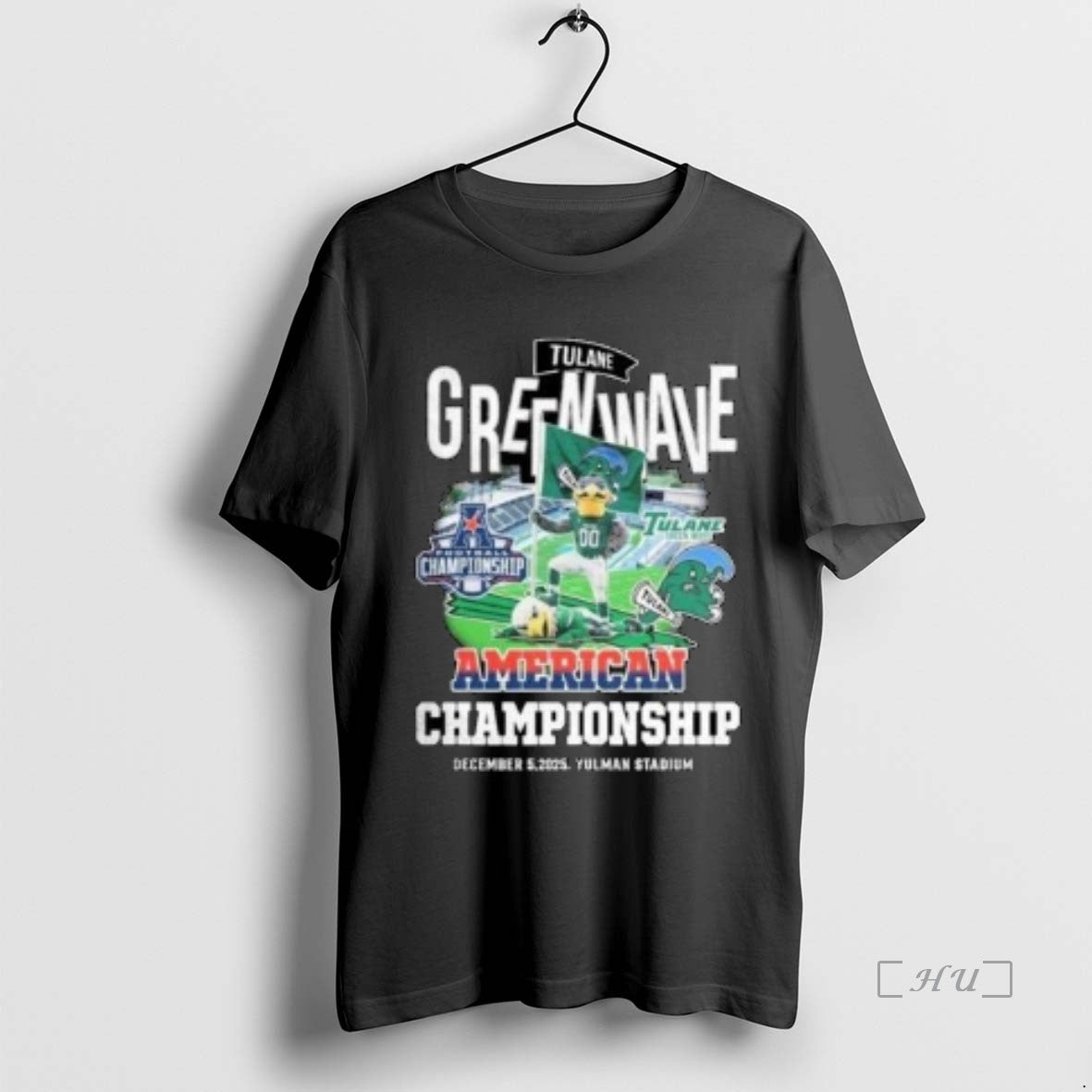 Officials Tulane Green Wave Beat North Texas Mean Green American Championship 2025 Mascot Circle Black