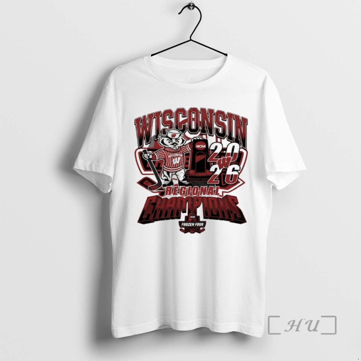 Officials Wisconsin Badgers 2026 Ncaa Mens Hockey Regional Champions Mascot Trophy Premium T Shirts Sweater