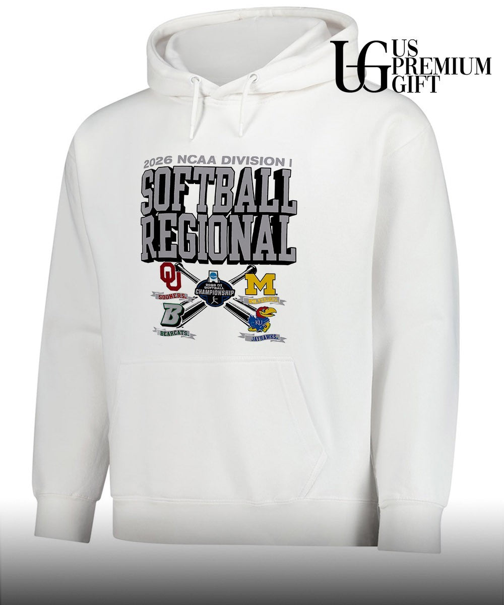 Oklahoma Sooners and Michigan Wolverines and Kansas Jayhawks and Binghamton Bearcats 2026 NCAA Division I Softball Regional logo shirt