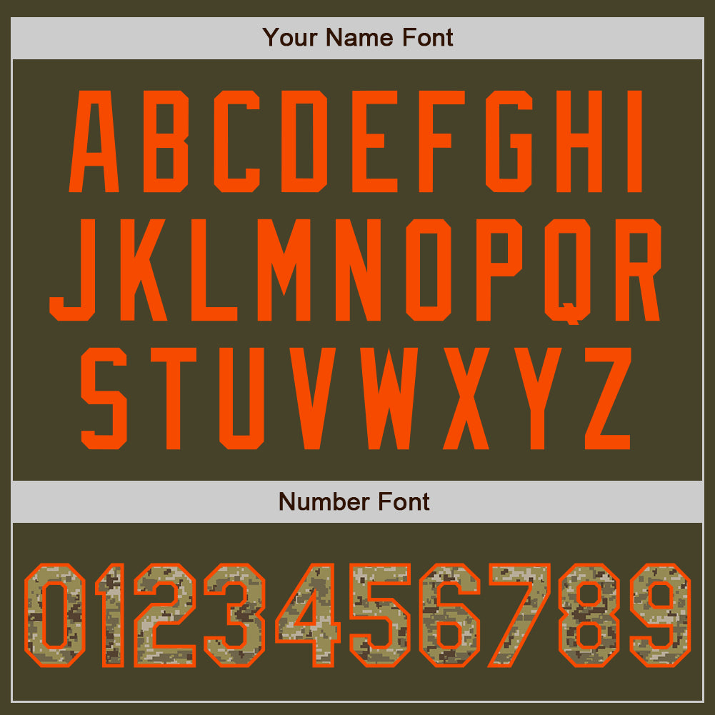 Custom Olive Camo-Orange Authentic Salute To Service Baseball Jersey