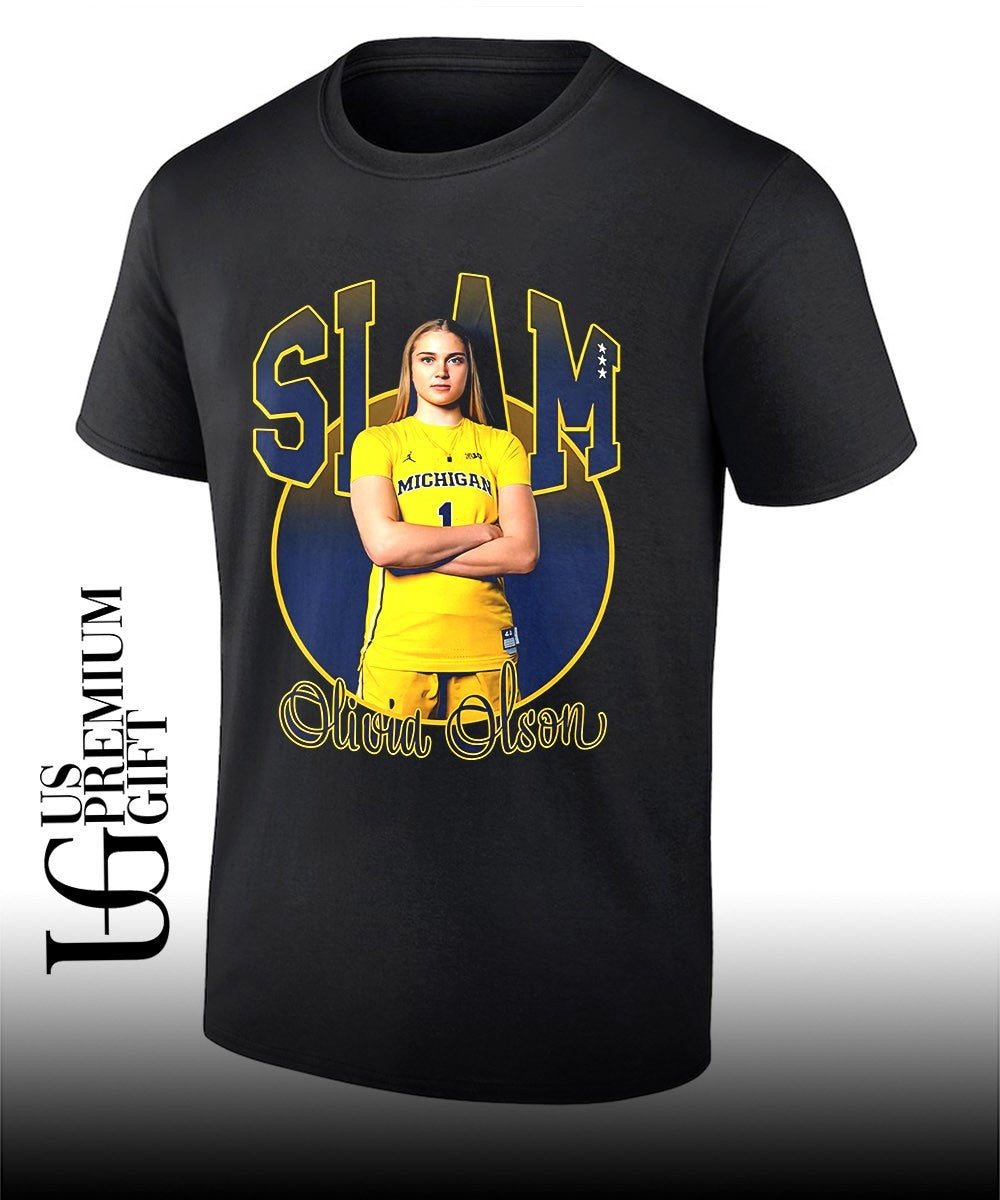 Olivia Olson Michigan Wolverines women’s basketball SLAM pose shirt