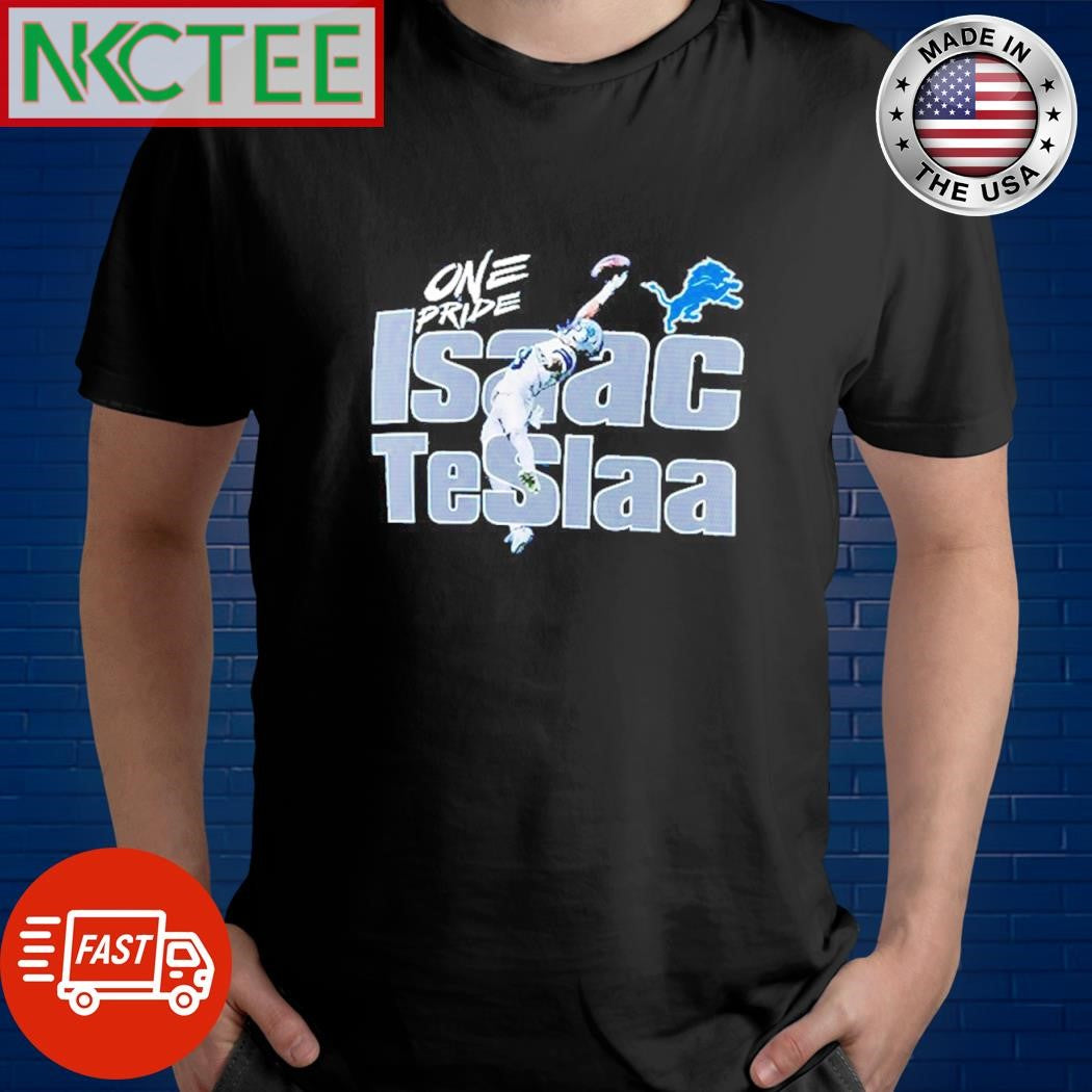 One Pride Isaac TeSlaa fly hold ball Detroit Lions shirt