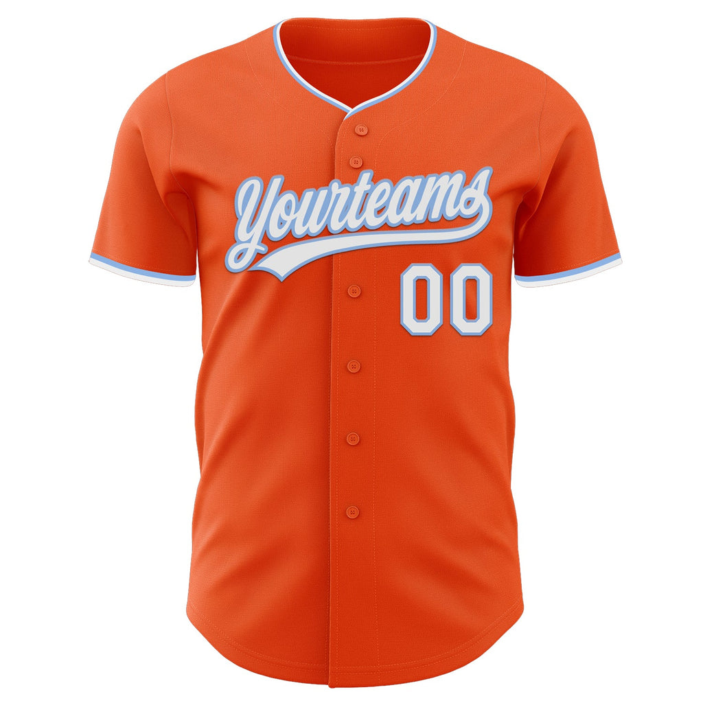 Custom Orange White-Light Blue Authentic Baseball Jersey