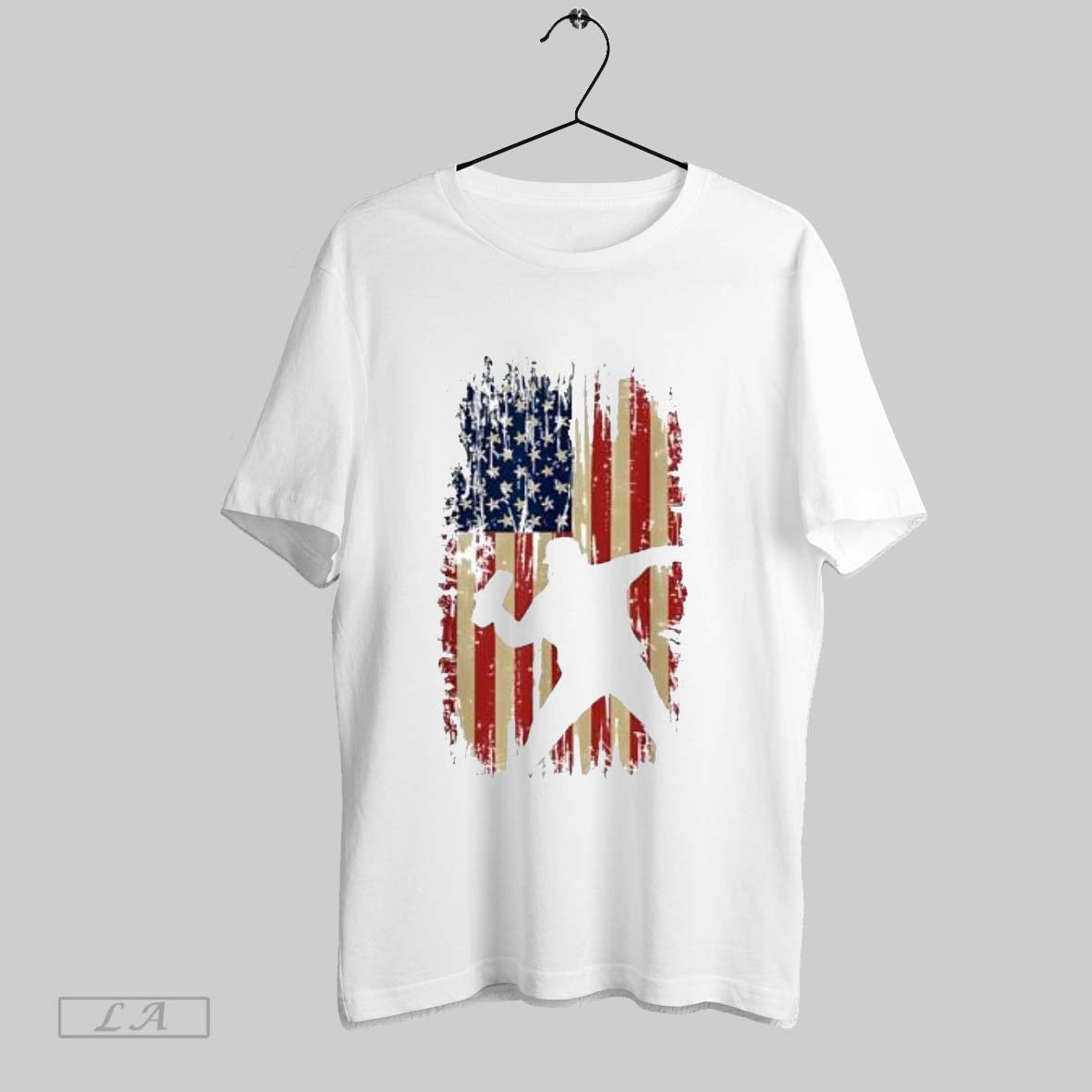 Original Distressed American Flag Baseball Pitcher Silhouette