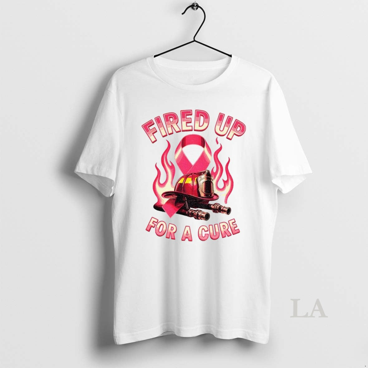 Original Fired Up For A Firefighter Breast Cancer Awareness Cure Pink Ribbon Firefighter